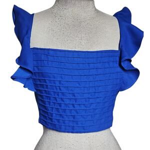 Showpo Blue Ruffle Sleeve Crop Top Size 12/Large